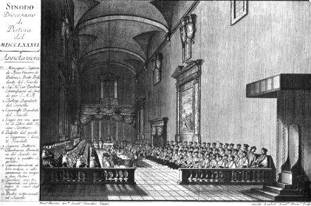 Incisione del 1786, sinodo diocesano in Pistoia (seminario vescovile)