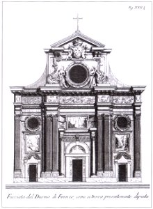 Incisione con la facciata del duomo nel 1733 di bernardo sansone grilli