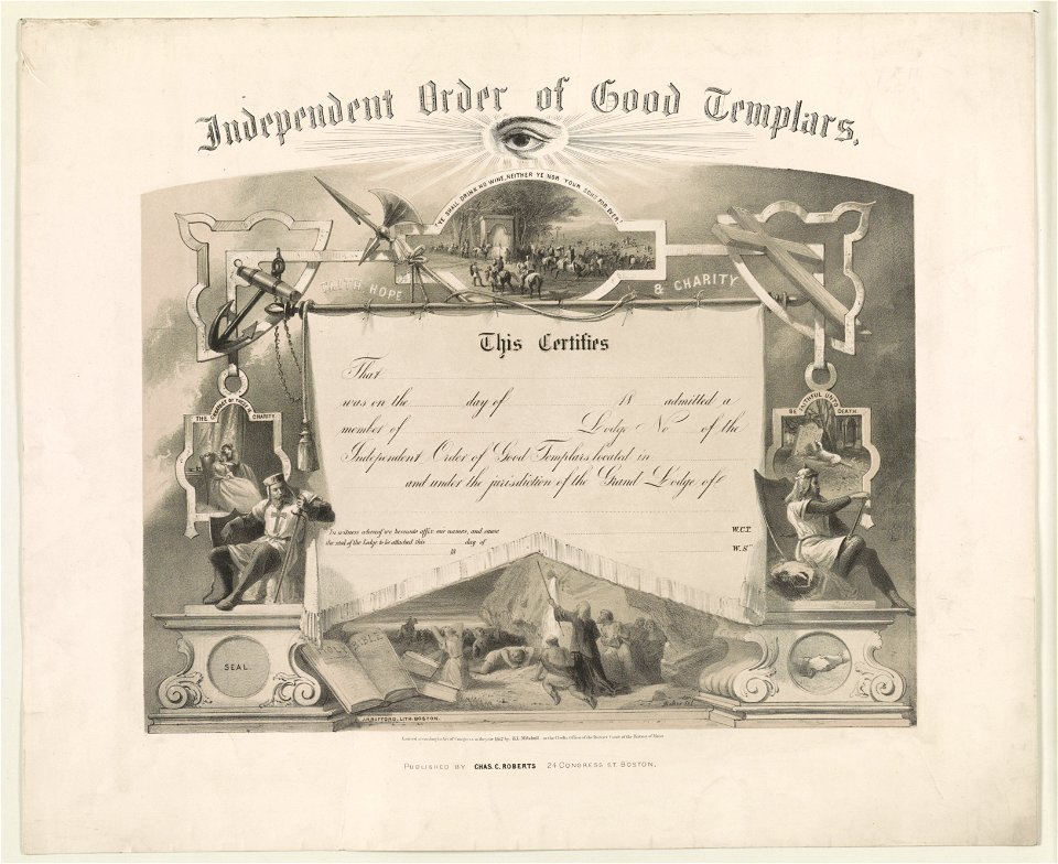 Independent order of good templars - Baker del. ; J.H. Bufford, Lith., Boston. LCCN2003653325