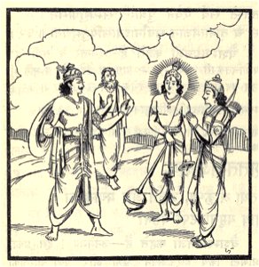 Indra taking with Arjuna at Khandava forest