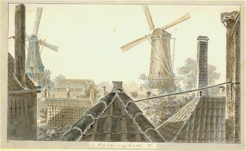 In Delft te zien uit mijn huis 1827. BJ., Balthasar Jooss, SA Delft, inv.nr. 66309