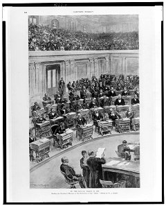 In the Senate, March 25, 1898-Reading the President's message on the destruction of the Maine - drawn by W.A. Rogers. LCCN98518525