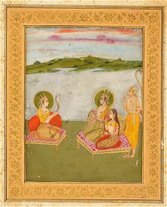 Indian School, late 18th century - Rama and Sita with Hanuman and Lakshman. - RCIN 1005113.ac - Royal Collection