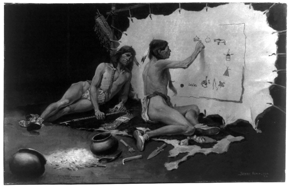 Indian picture writing on hide with another Indian alongside holding peacepipe) - Frederic Remington, '89 LCCN90707581