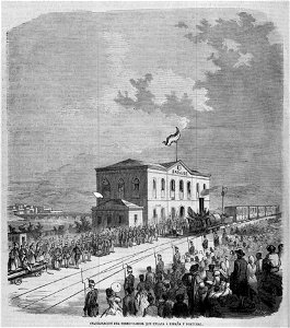 Inauguración del ferro-carril que enlaza á España y Portugal