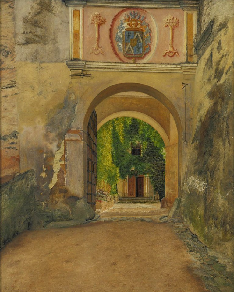 Imposing archway with a coat-of-arms, by Isidor Kaufmann