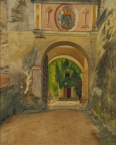 Imposing archway with a coat-of-arms, by Isidor Kaufmann