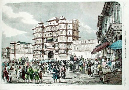 Indore, the Chowk, or Square, before the Palace of Rajah - ILN 1857. Free illustration for personal and commercial use.