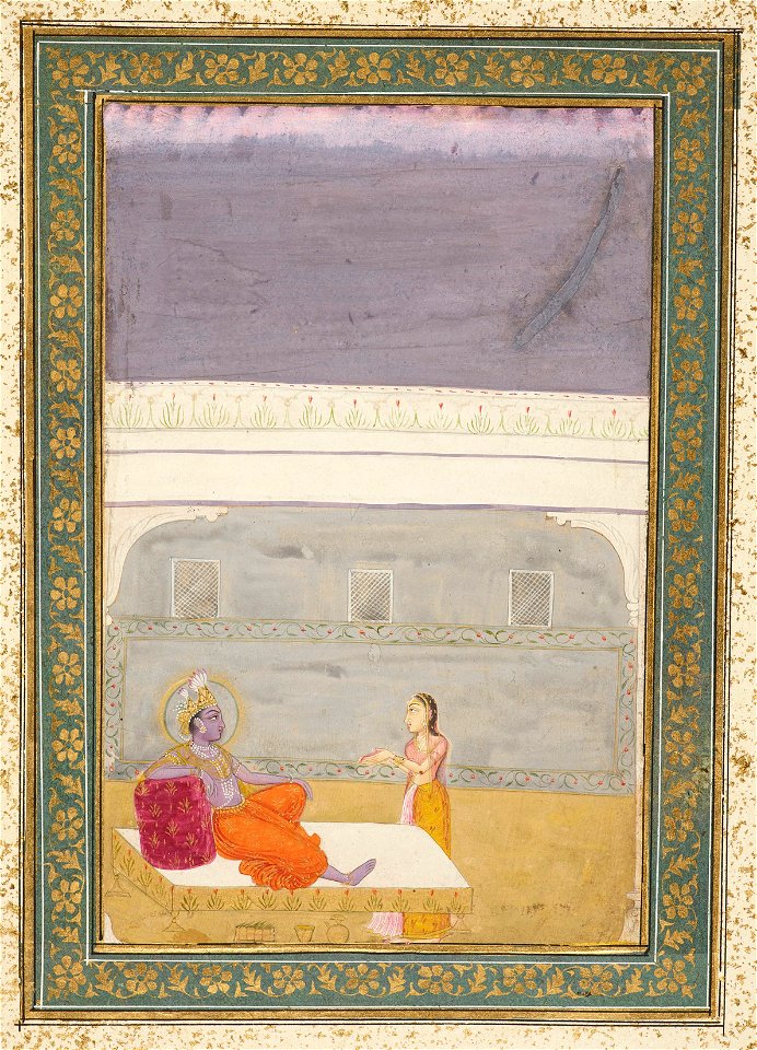 Indian School, late 18th century - Krishna is approached by Radha’s sakhi. - RCIN 1005113.t - Royal Collection