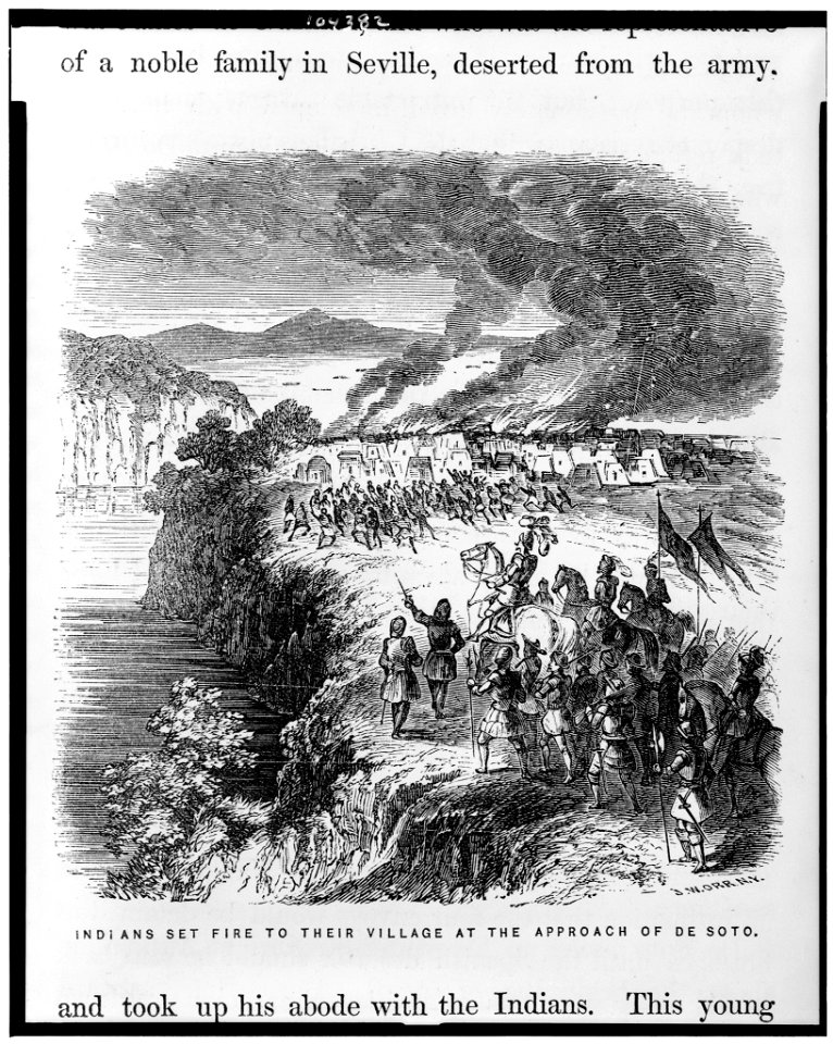 Indians set fire to their village at the approach of de Soto - J.W. Orr, N.Y. LCCN91794420