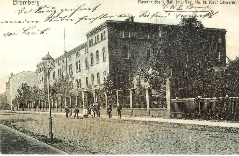 Infanterie-Kaserne des IR-14, II. Bataillon in Bromberg, Postkarte von 1910