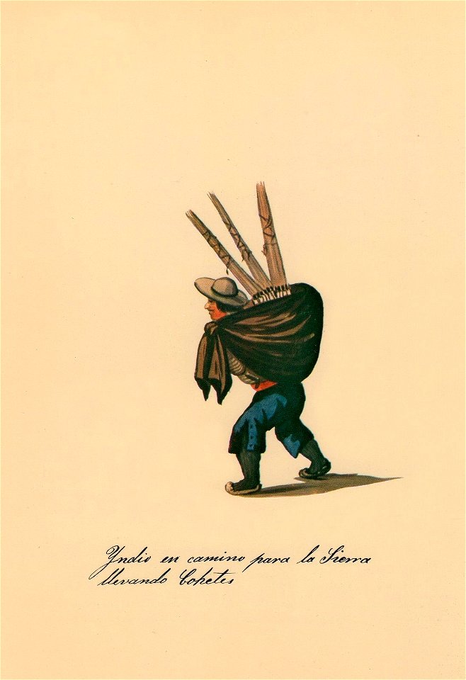 Indio en camino para la Sierra llevando cohetes
