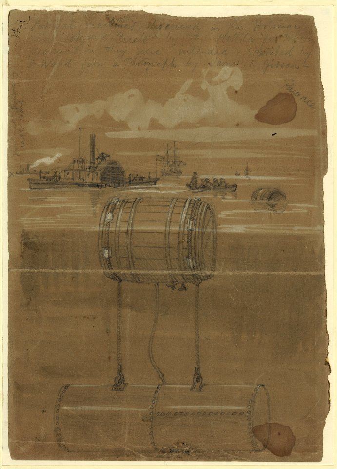 Infernal machines discovered in the Potomac (near Aquia) Creek by the flotilla ... LCCN2004661201