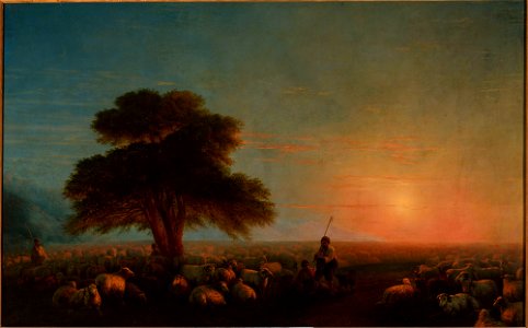 Ivan Konstantinovič Ajvazovskij - Shepherds with a flock of sheep - 184559 - National Museum in Warsaw. Free illustration for personal and commercial use.