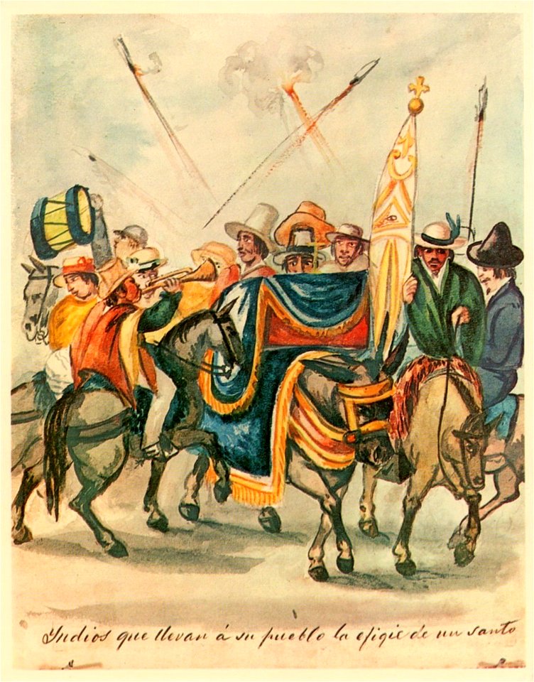 Indios que llevan á su pueblo la efigie de un santo