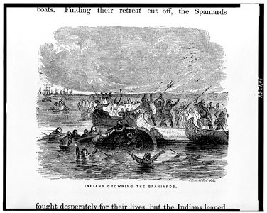 Indians drowning the Spaniards - J.W. Orr, N.Y. LCCN91794435. Free illustration for personal and commercial use.