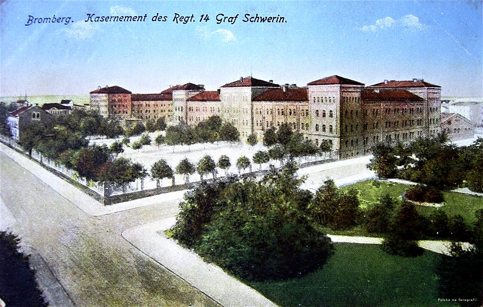 Infanterie-Kaserne des IR-14 Graf Schwerin in Bromberg, Postkarte vor 1913