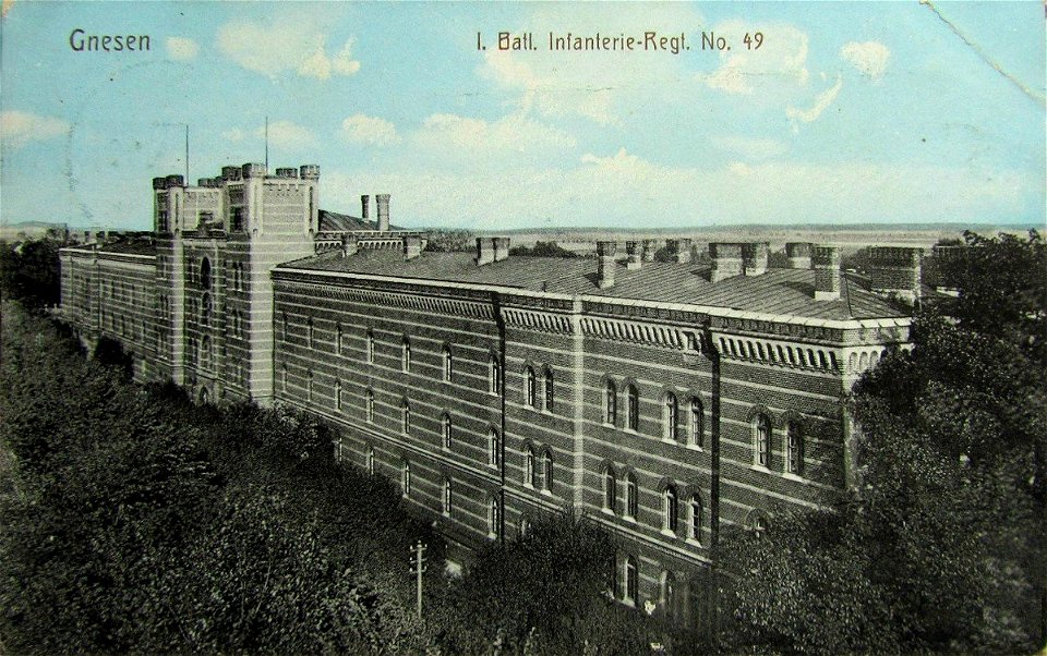 Infanterie-Kaserne in Gnesen, Postkarte von vor 1918