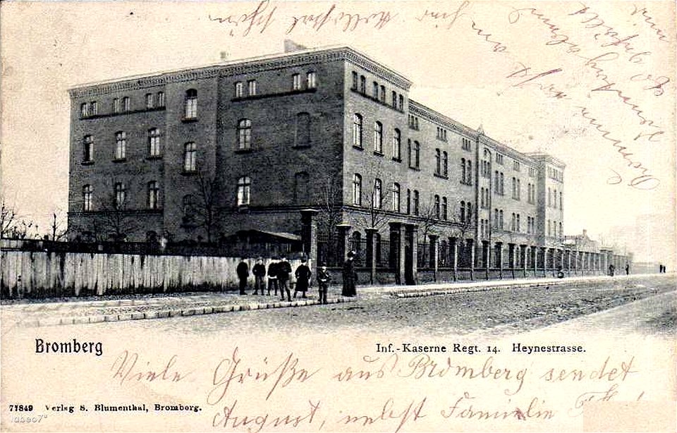 Infanterie-Kaserne des IR14 in Bromberg, Postkarte vor 1913