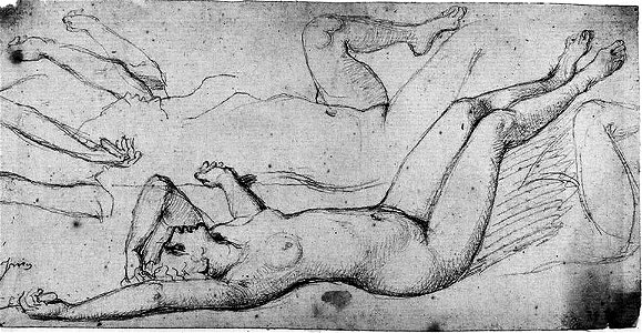 Ingres - MI.867.2979, Femme nue allongée sur le dos et levant les jambes