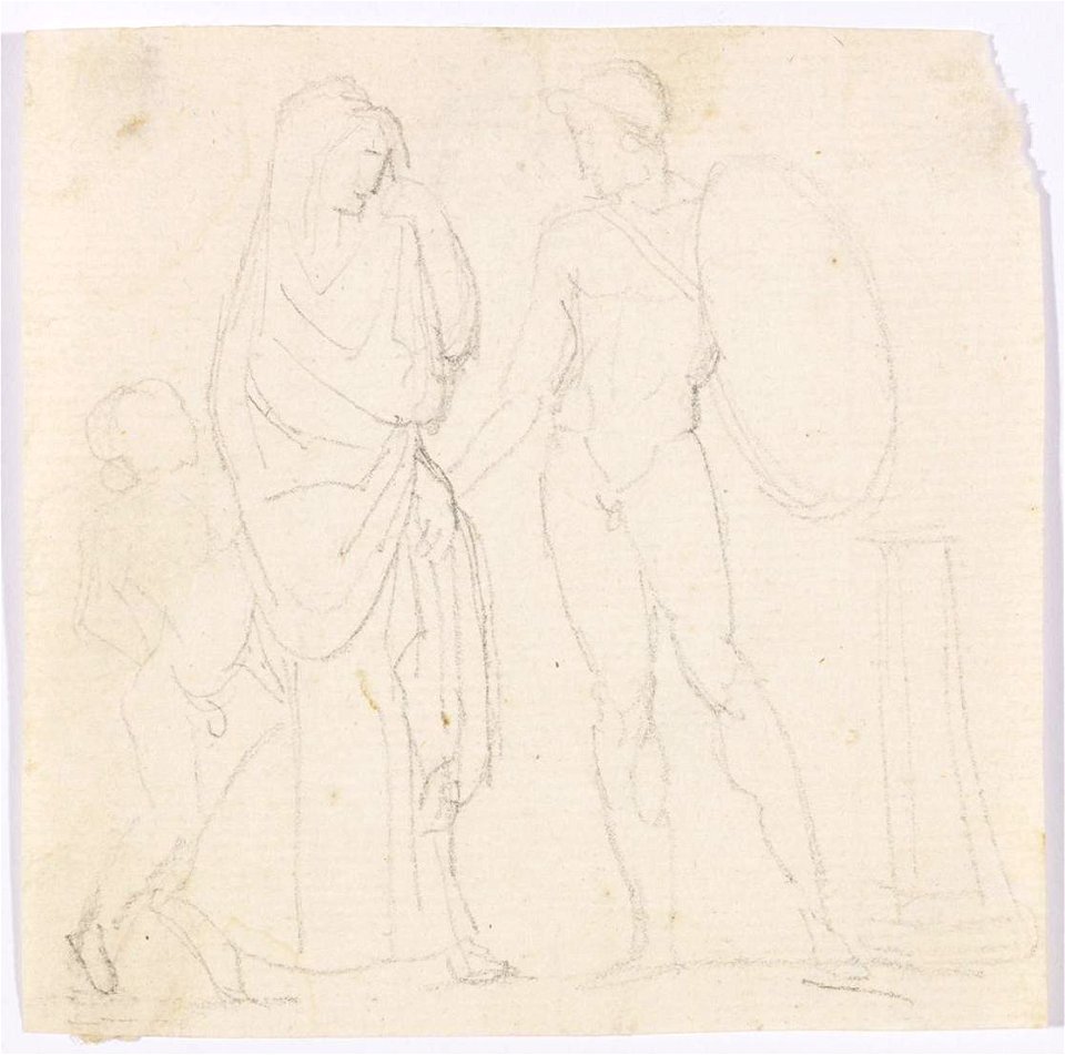 Ingres - MI.867.3616, Guerrier nu prenant la main d'une femme drapée suivie par un enfant