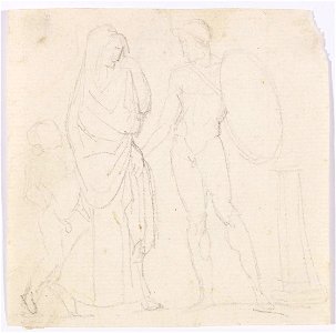 Ingres - MI.867.3616, Guerrier nu prenant la main d'une femme drapée suivie par un enfant