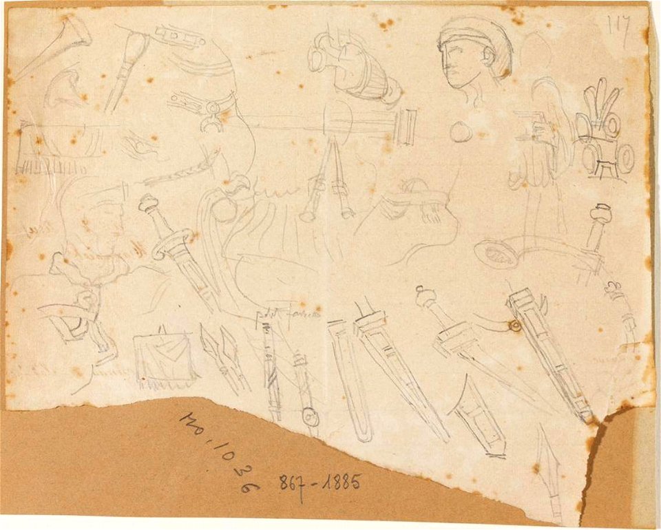 Ingres - MI.867.1885, Epées, vases, trompes, têtes casquées, etc...