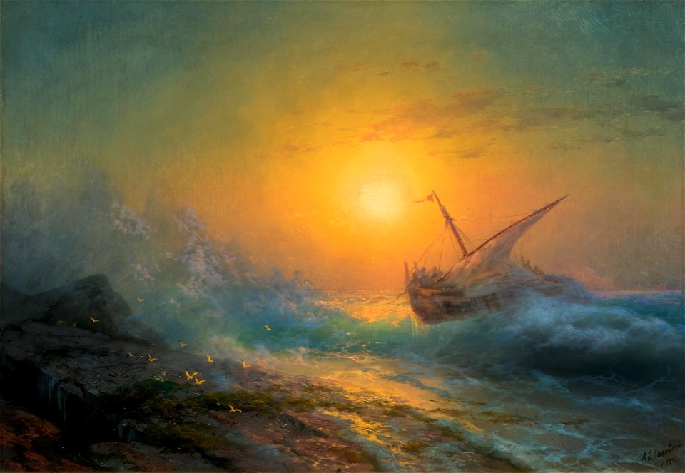 Ivan Konstantinovich Aivazovsky - Stürmische See im Abendrot, 1896