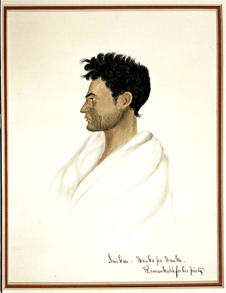 Iwikau. Wauka pa Wauka. Remarkable for his piety, watercolour & gum arabic by Isaac Coates