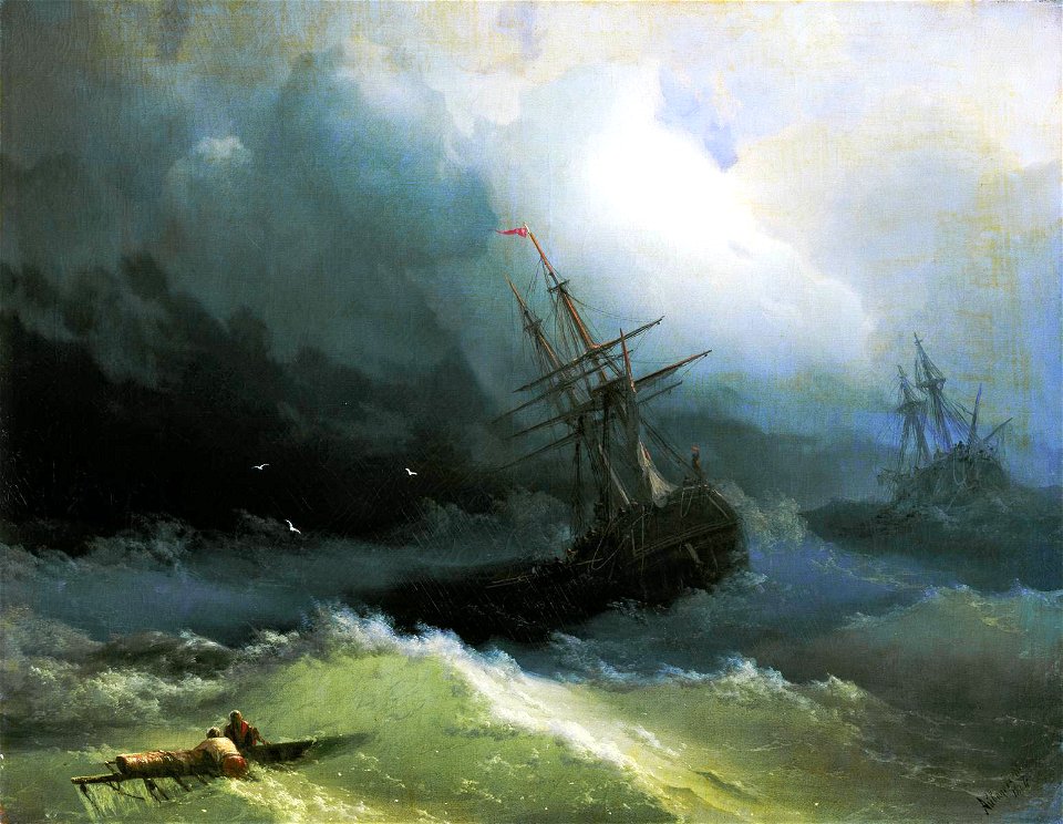 Ayvazovskiy. Ships at the raging sea (1866)