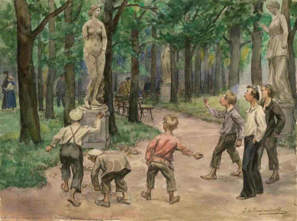 Ivan Vladimirov teenagers-games-in-the-imperial-garden-of-petrograd-1921