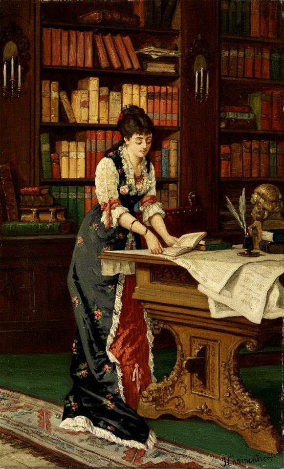J Charpentier Dame in der Bibliothek
