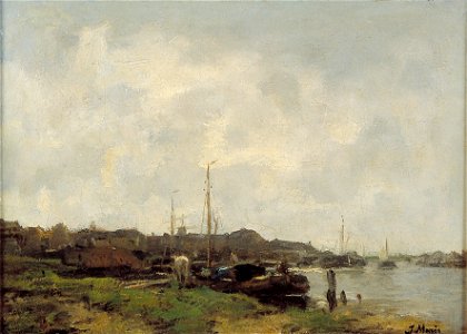 J.H. Maris - Gezicht op een rivier bij een stad - AB9291 - Cultural Heritage Agency of the Netherlands Art Collection