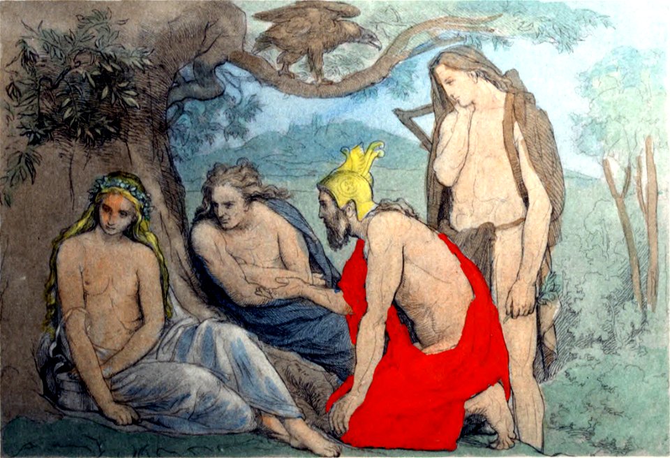 Iðunn, Loki, Heimdallr and Bragi by Frølich