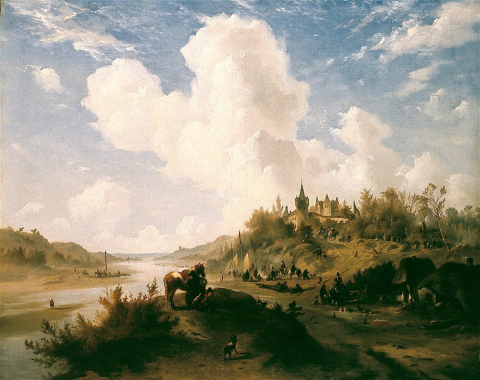 J. Tavenraat - Heuvellandschap met kasteel en figuren - NK2568 - Cultural Heritage Agency of the Netherlands Art Collection