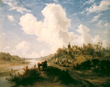 J. Tavenraat - Heuvellandschap met kasteel en figuren - NK2568 - Cultural Heritage Agency of the Netherlands Art Collection