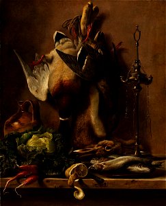 J.L. Jensen, Nature morte med grøntsager og vildt på et køkkenbord, 1835, B233, Thorvaldsens Museum