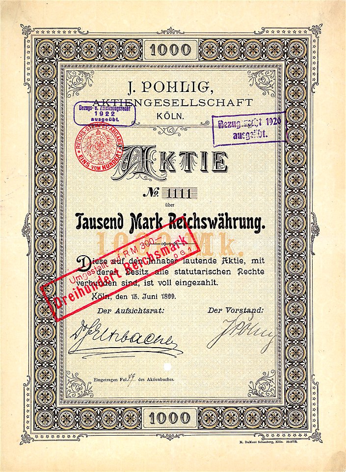 J. Pohlig AG 1899 100 Mk