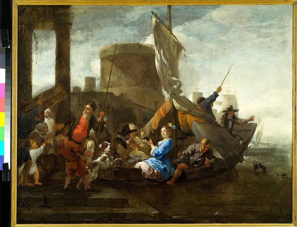 J.B. Weenix - Veerboot met vrolijk gezelschap - NK1779 - Cultural Heritage Agency of the Netherlands Art Collection