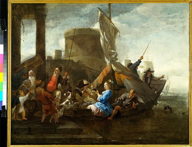 J.B. Weenix - Veerboot met vrolijk gezelschap - NK1779 - Cultural Heritage Agency of the Netherlands Art Collection