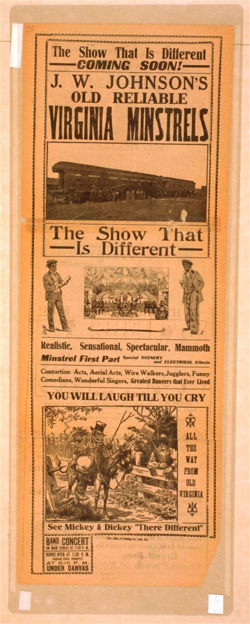 J.W. Johnson's Old Reliable Virginia Minstrels the show that is different. LCCN2014636996