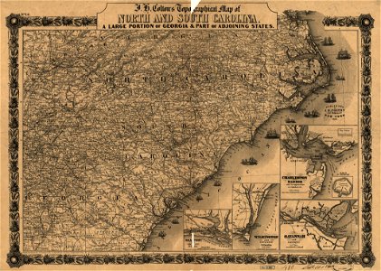 J. H. Colton's topographical map of North and South Carolina. A large portion of Georgia & part of adjoining states. Entered according to Act of Congress in the year 1861 by J.H. Colton. LOC 99447015