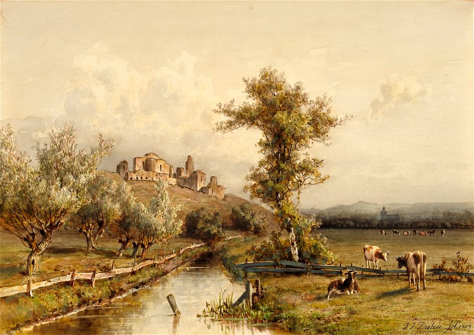 J J Destrée Sommerlandschaft mit Burg 1859