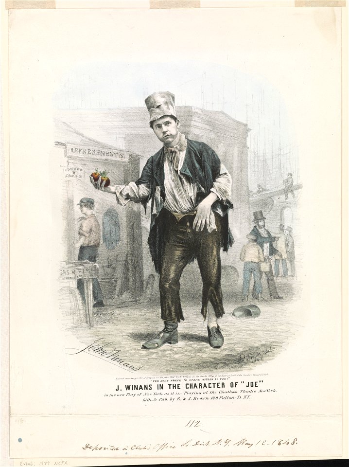 J. Winans in the character of Joe in the new play of New York as it is. Playing at the Chatham Theatre, New York - Jas. Brown del. 1848. LCCN2013646749