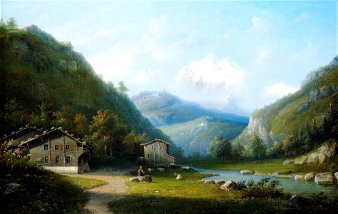 J H J Noteboom Flusslandschaft Blick auf Mont-Blanc-Massiv