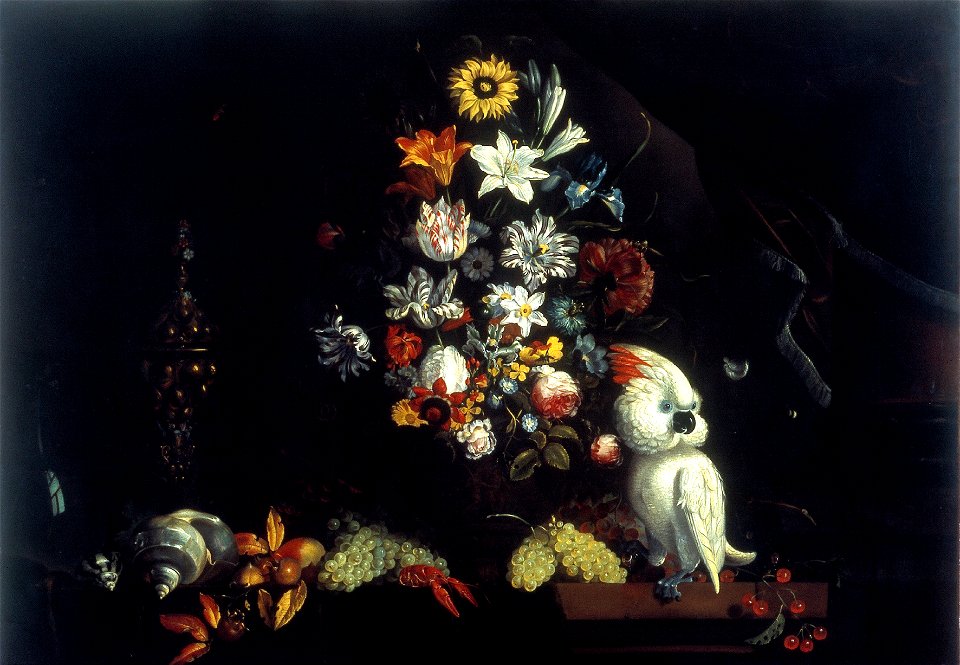 J. Marrel - Stilleven met bloemen in een vaas en een kaketoe - 26359 - Cultural Heritage Agency of the Netherlands Art Collection
