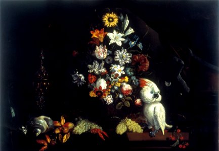 J. Marrel - Stilleven met bloemen in een vaas en een kaketoe - 26359 - Cultural Heritage Agency of the Netherlands Art Collection