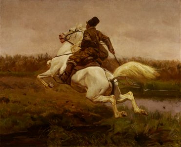 J Chełmoński - Kozak na koniu (Dojeżdżacz) (1907). Free illustration for personal and commercial use.