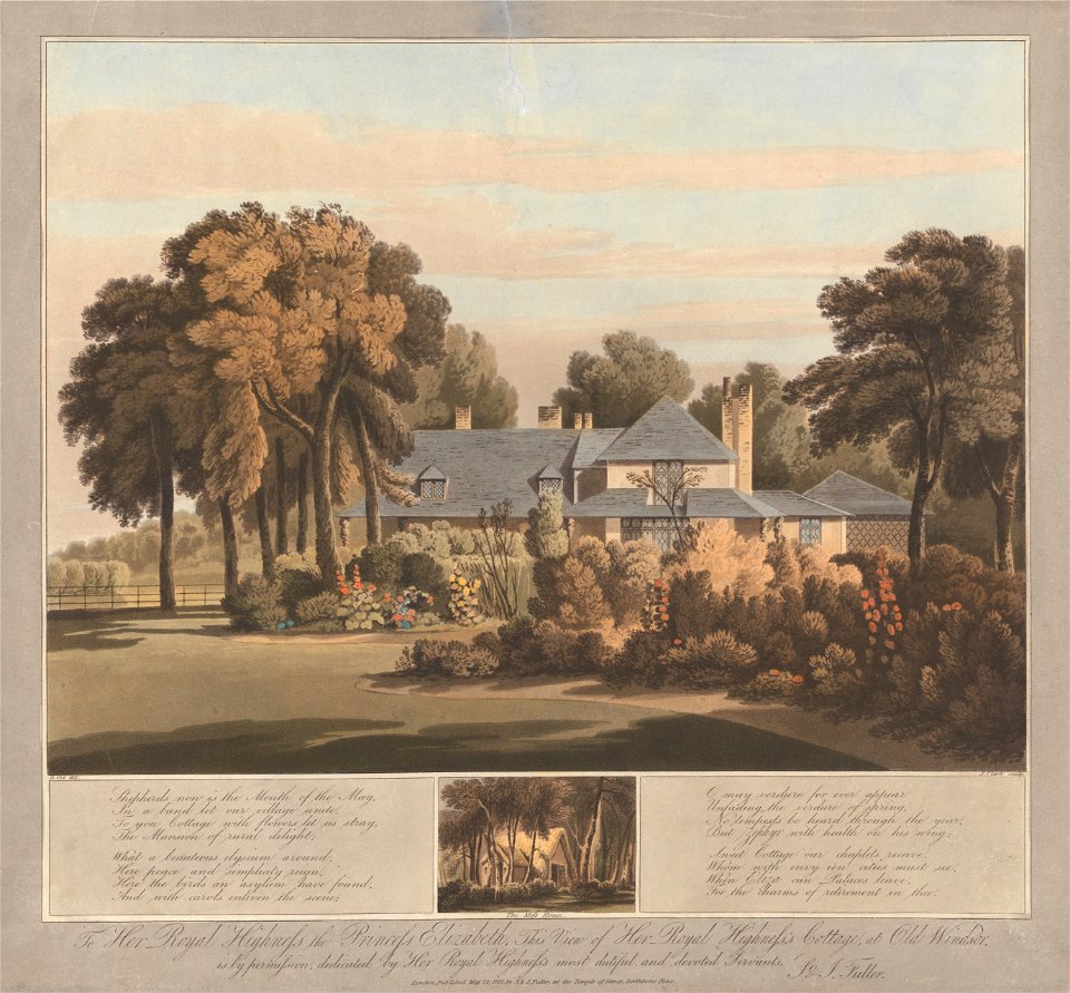 J. Clark - View of HRH the Princess Elizabeth's Cottage at Old Windsor with a View of the Moss House Below - Google Art Project
