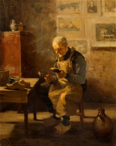 J.F. Sterre de Jong - Een oude man schoenen reparerend - E131 - Cultural Heritage Agency of the Netherlands Art Collection